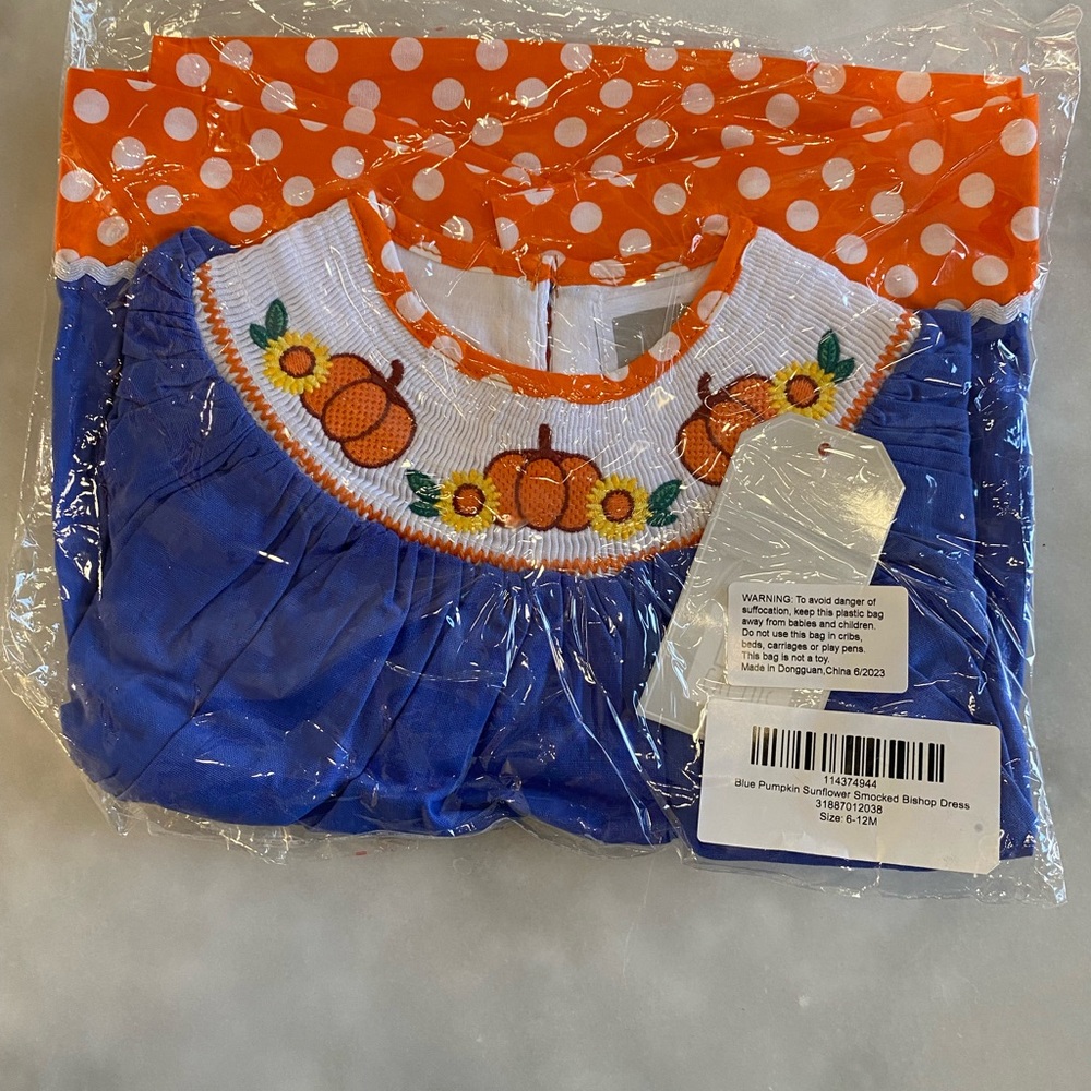 New! Lil Cactus PUMPKIN SUNFLOWER BISHOP SMOCK DRESS baby toddler girl fall - Picture 7 of 9